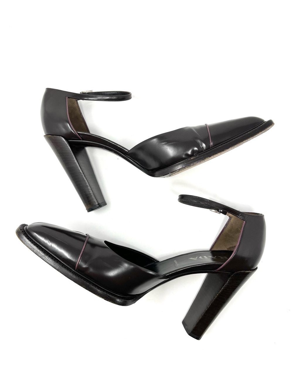 Vintage Vtg Prada 90s Y2K Brown Purple Leather Pointed Toe Pumps Heels 40 10 - Picture 6 of 11